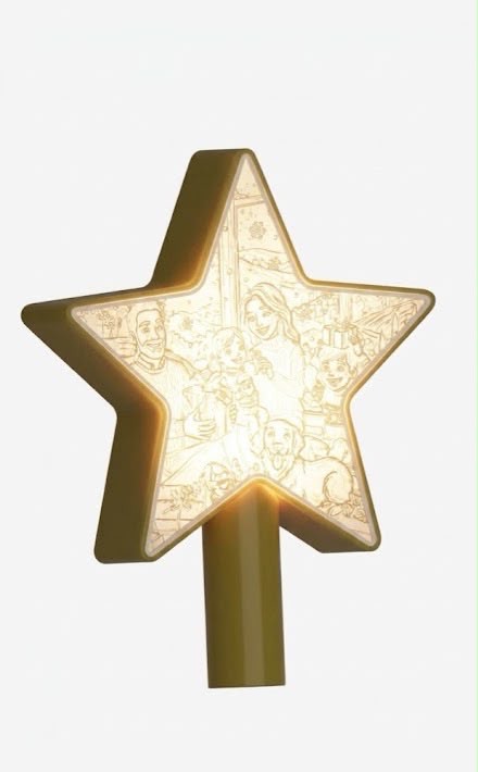 Stella luminosa MatTony accesa, puntale per l'albero con una foto di famiglia in litofania